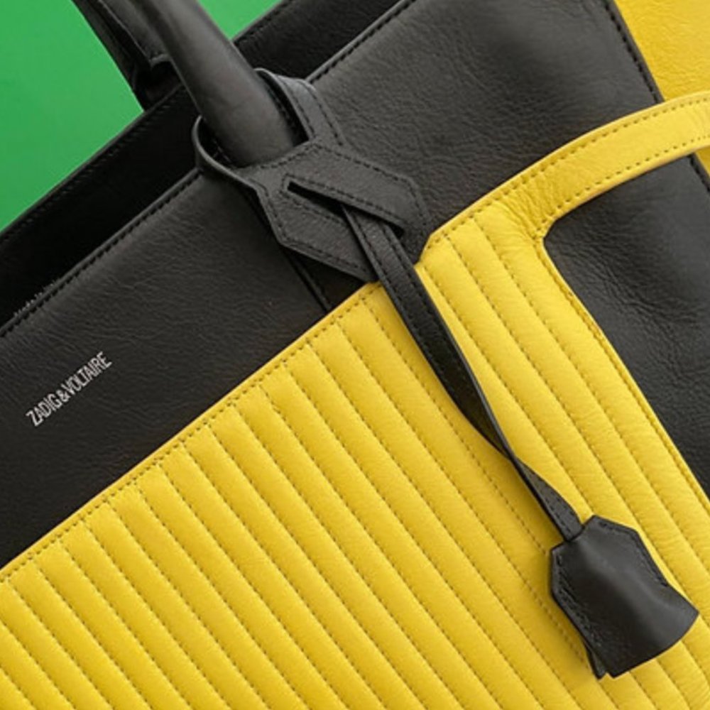 ZADIG & VOLTAIRE LARGE DRAMATIC CANDIDE YELLOW AND BLACK LEATHER TOTE